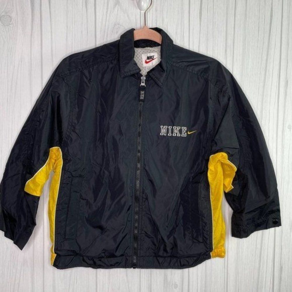 Vintage Boys Nike Jacket Size S 8 Black Yellow Windbreaker Streetwear 90s